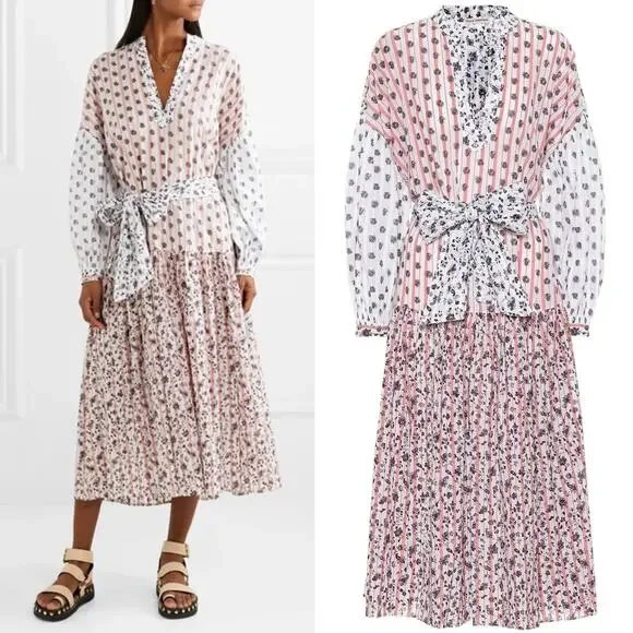 Ulla Johnson Selvi Printed Cotton Gauze Midi Dress Size 0 Pink White Floral Boho - Picture 2 of 16